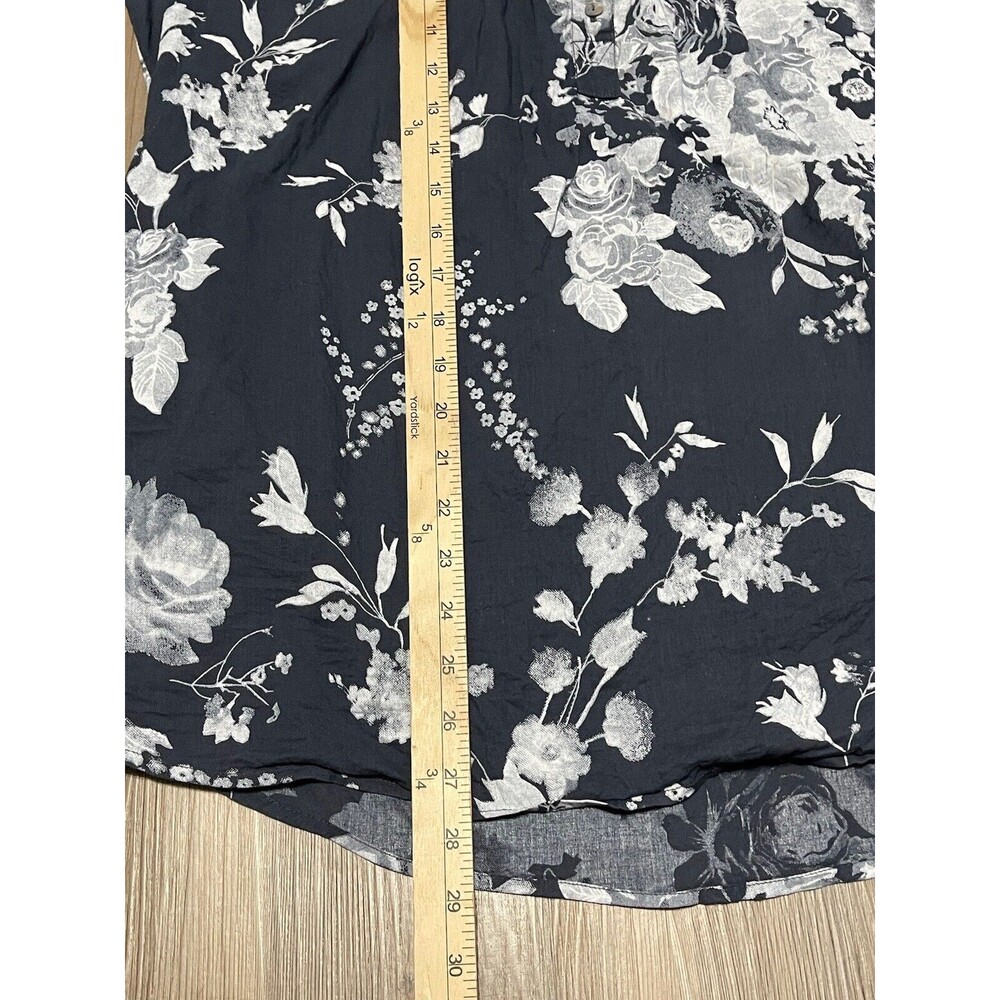 Soft Surroundings Womens Size L Blue Tuberosa Floral Blouse Roll Tab Sleeve - Picture 8 of 10